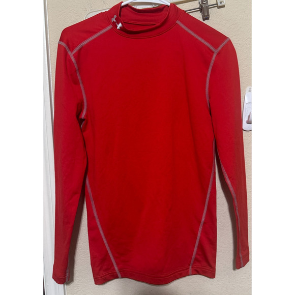 Under Armour ColdGear Compression Mock Long Sleeve Shirt Red Mens Size Medium - Picture 1 of 6